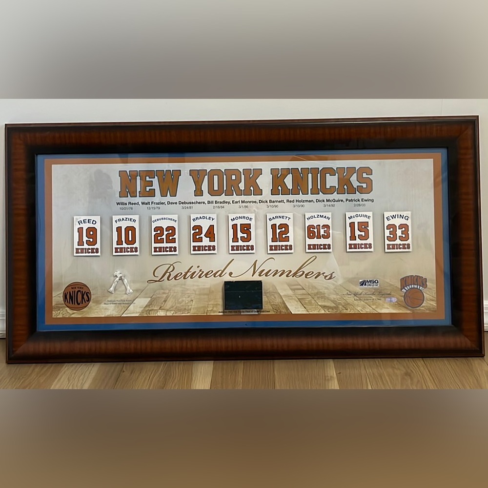 New York Knicks Retired Numbers Framed 14x32 Wall Art Collage Steiner Sports